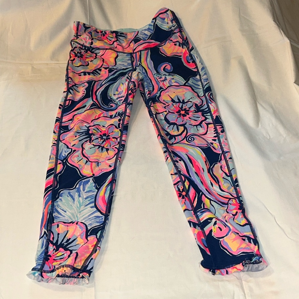 Lilly Pulitzer Luxletic Blue Flamingo Yoga Capris Size SM EUC